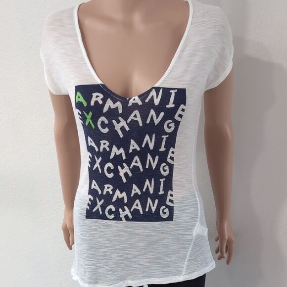 Armani Exchange White and Blue Graphic Tee Short Sleeve - Picture 3 of 8